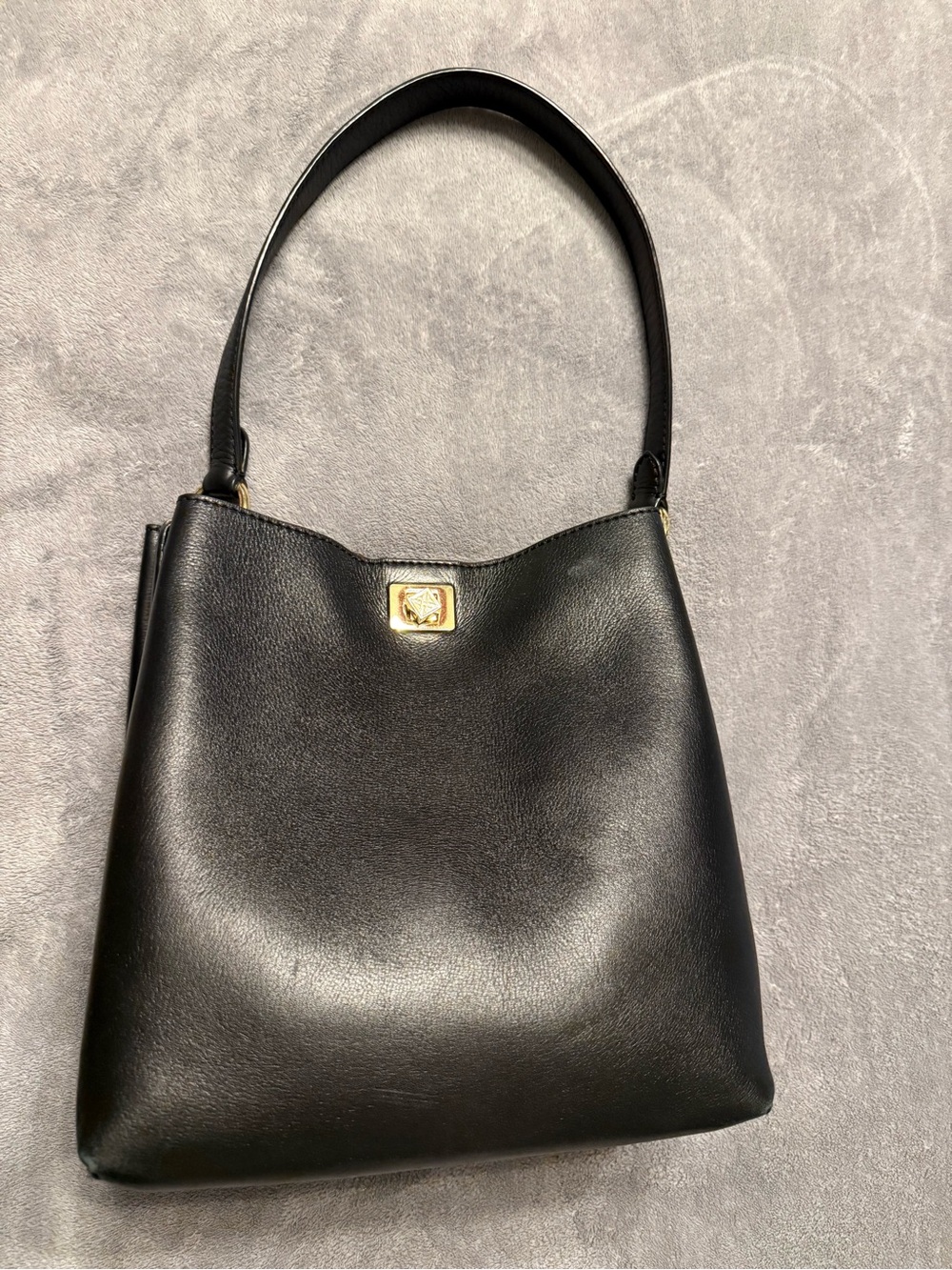 Black Leather Shoulder Bag with Gold Hardware